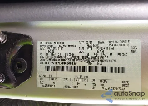 2015 Ford F-150 Xlt from USA, damaged, VIN 1FTFW1EGXFKE08135